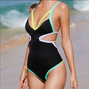Victoria Secret Neon color trim cutout one piece swimsuit size S/P